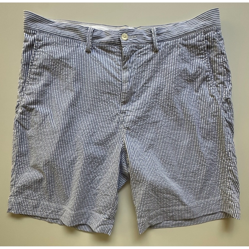 Polo Ralph Lauren Stretch Classic Fit Seersucker‎ Striped Shorts Blue White 35